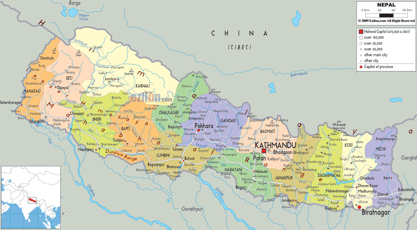 map of nepal with states